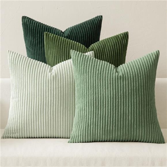 Boho Sage Green Corduroy Throw Pillow Covers Set 18x18 Farmhouse Decor Couch - Picture 1 of 7